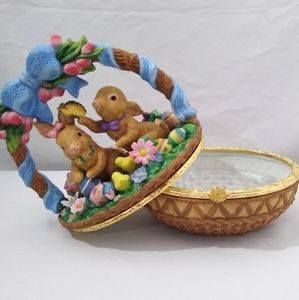 Easter Trinket Box Porcelain Unique Hand Painted Intricate Design.